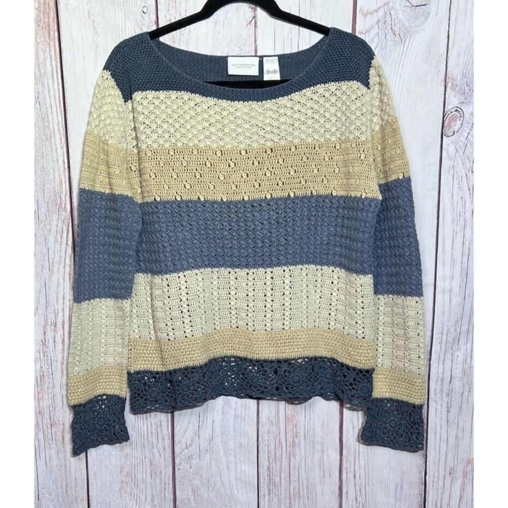 Liz Claiborne Women’s Crochet Pullover Long Sleeve Shirt Striped Size M